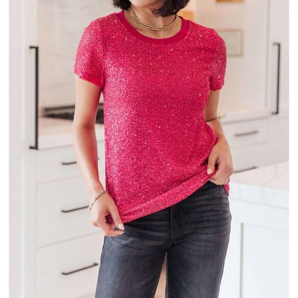 NEW MITTOSHOP glimmering night sequin top in hot pink - Picture 1 of 3